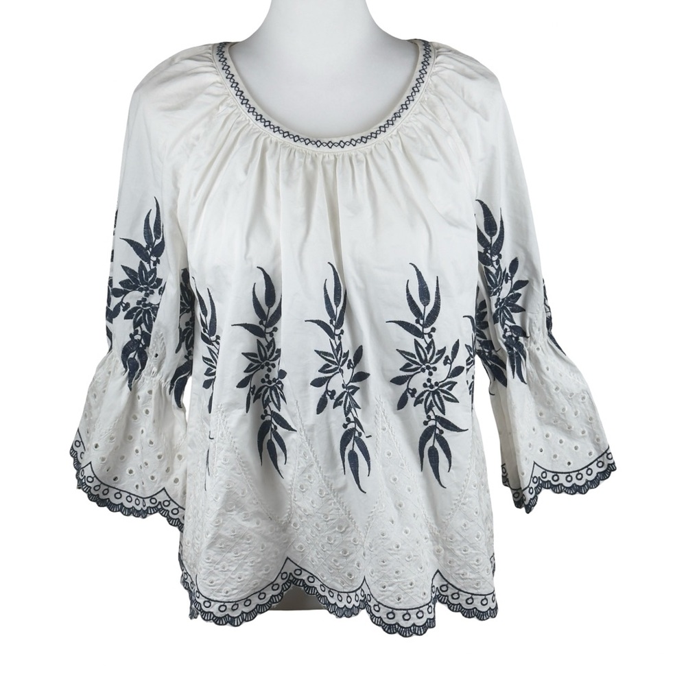 Moon River White and Black Embroidered Blouse
